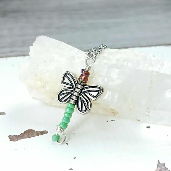 Dainty Dragonfly Necklace, Minimalist Jewelry, Insect Jewelry, 18" - Picture 4 of 4